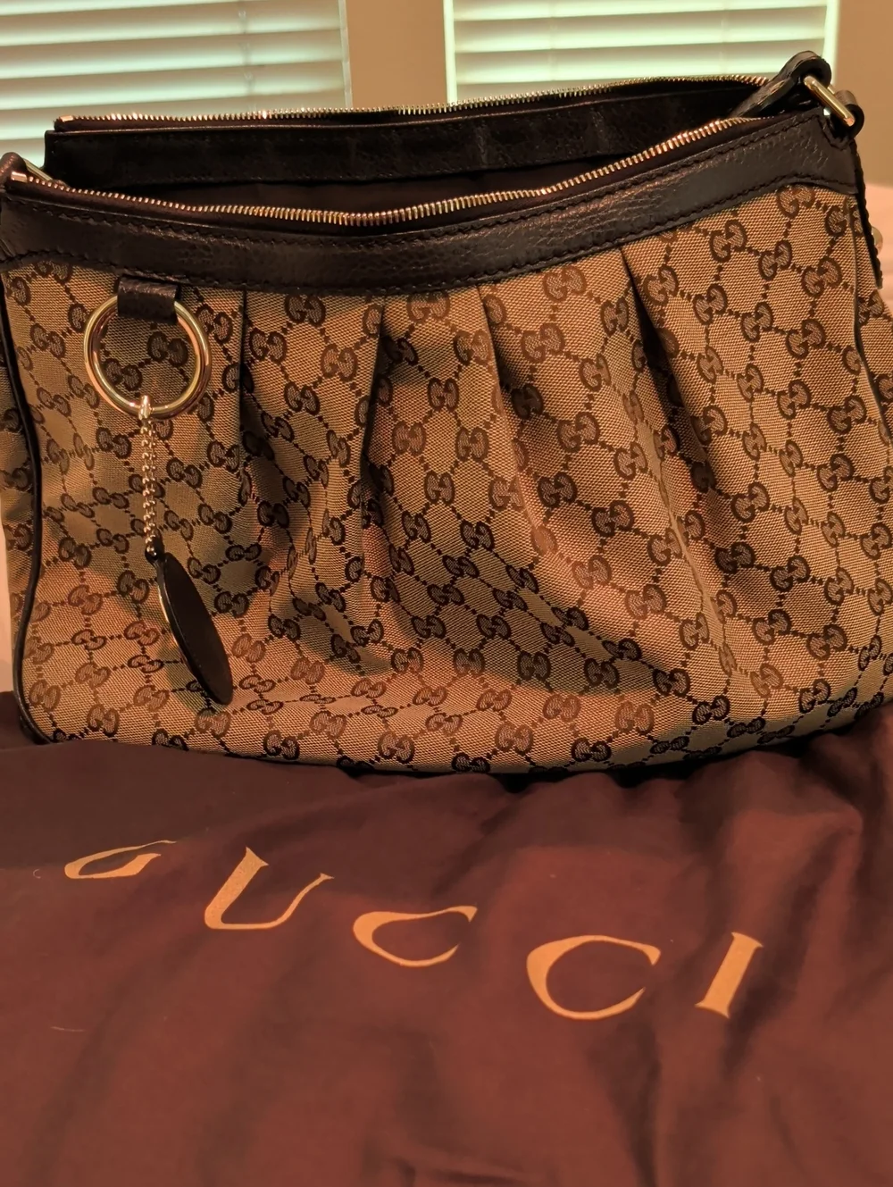 Gucci Brown GG Canvas Pleated Shoulder Bag
